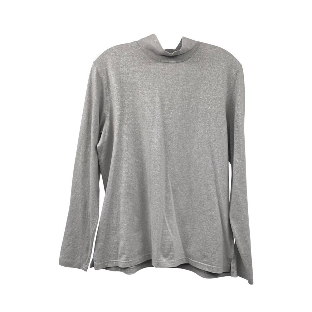 Talbots Vintage Womens Mock Neck Top Beige/Silver Shimmer Size Large - Picture 1 of 9